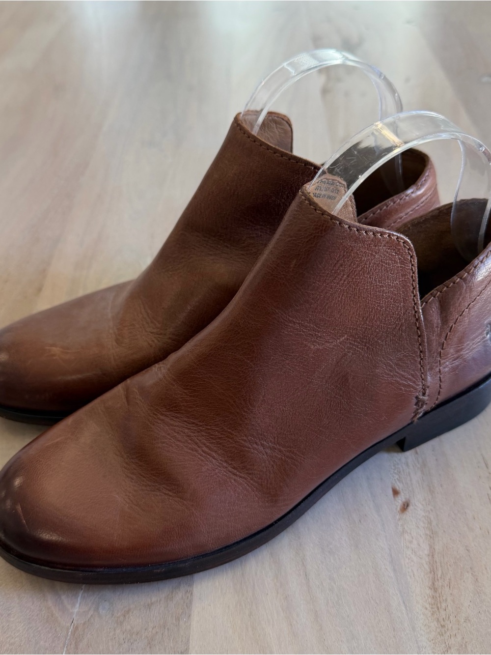 Frye Elyssa Shootie Ankle Boots Cognac Brown Waxed Leather Size 8 - Picture 2 of 8